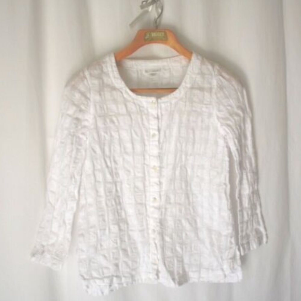 Purejill textured alll white linen blouse sz small